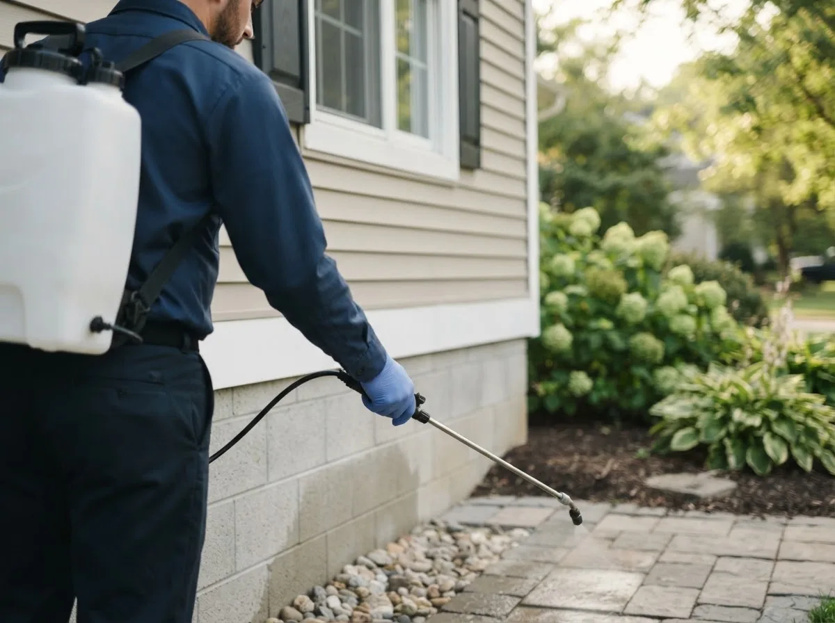 Pest control technician inspecting a home in Newport, MI